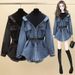 Women's Clothing Fashionable Shirt, Slim Temperament, Two Piece Long Sleeved Denim Top_mkmklike.com