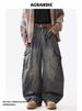 Retro American Washed Scimitar Jeans Deconstructed Slimming Straight Wide Leg Trousers Loose Casual Jeans for Men And Women_mkmklike.com