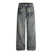 Heavy-duty Washed Denim Straight-leg Men's Punk Street Fashion Design Distressed Wide-leg Loose Pants_mkmklike.com
