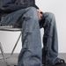 New American Ig Street Jeans For Men, Embroidered Ink Splased Wide Loose And Versatile Straigt Leg Pants, Autumn_mkmklike.com
