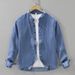 Retro Denim Stand Up Collar Long Sleeved Shirt For Men, Casual Casual Loose Top, Trendy_mkmklike.com