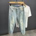 Men's Clothing Spring New Arrival High End Men's Jeans Washed Ripped And Patchwork Casual Trendy Cropped Pants_mkmklike.com