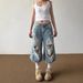 Men’s Clothing Large Size Retro High Street Ripped Denim Cropped Jeans Summer Loose Drape Straight Wide Leg Pants_mkmklike.com