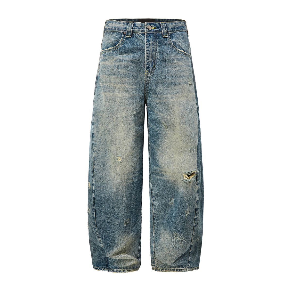 Men's & Women's Vintage Washed Straight-Leg Jeans | High Waist Loose Fit Streetwear Pants | Distressed Denim With Cuffed Hem For Casual Outfits_mkmklike.com