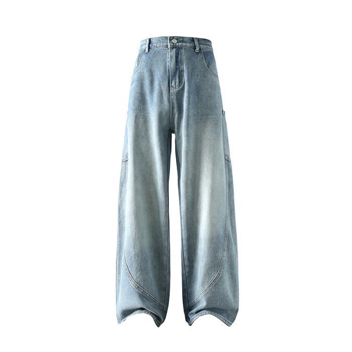 Men's American Vintage Straight Leg Jeans – Distressed Wash & Utility Pockets (M-XXXL)_mkmklike.com