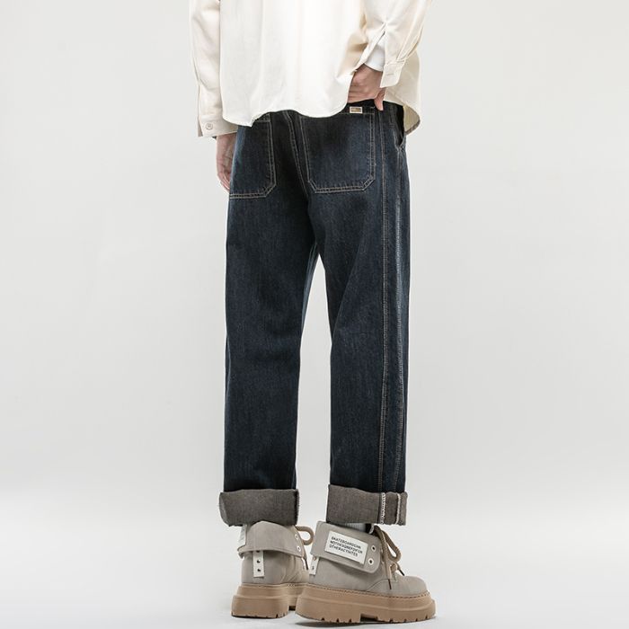 New Spring Primary Color Jeans Men's Harlan Loose Trendy Brand American Retro Washed Double Craft Medium Waist Large Size_mkmklike.com