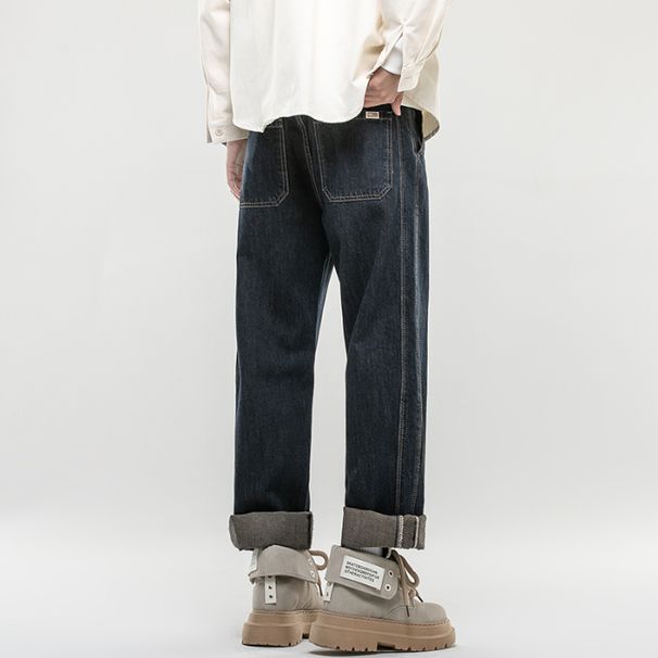 New Spring Primary Color Jeans Men's Harlan Loose Trendy Brand American Retro Washed Double Craft Medium Waist Large Size_mkmklike.com