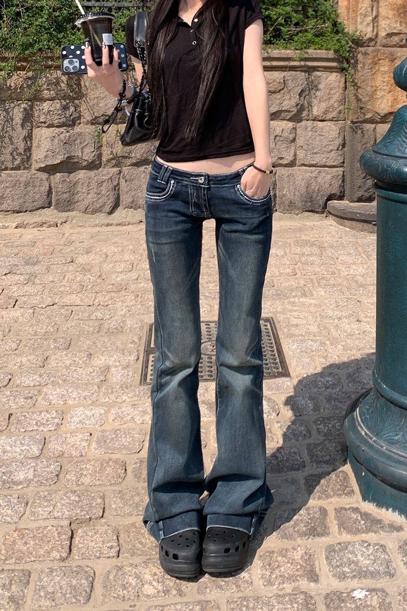 Women's Clothing Low Rise Flared Jeans American Style Sexy Design Tight Fitting Horseshoe Pants For Women Fall Collection_mkmklike.com