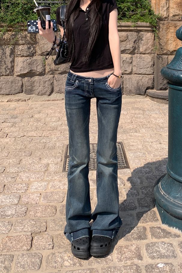 Women's Clothing Low Rise Flared Jeans American Style Sexy Design Tight Fitting Horseshoe Pants For Women Fall Collection_mkmklike.com