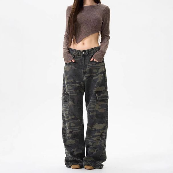 Women's Clothing Camouflage Jeans Men And Women Spring And Autumn Overalls Straight Slim Loose Wide Leg Design High Street Pants Ins Trend_mkmklike.com