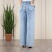 Light Blue Washed Soft Denim Wide Leg Pants High Waisted Elastic Drawstring Hip Covering Slimming Casual Long Trousers for Women_mkmklike.com