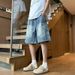 Men's Clothing Temperament Casual Loose Fit Denim Shorts - Harajuku Style Mid-Length Jeans For Streetwear & Urban Fashion (Dark Blue, Light Blue)_mkmklike.com
