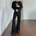 Men's Black Bootcut Jeans | Vintage Washed Micro Flare Denim Pants | Clean Fit Stretch Cotton | Retro 70s Style | S/M/L/XL_mkmklike.com