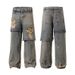 American Style Washed Cement Dyed Distressed Two-Piece Jeans For Men Vintage Loose Cat Whiskers Wasteland Straight_mkmklike.com