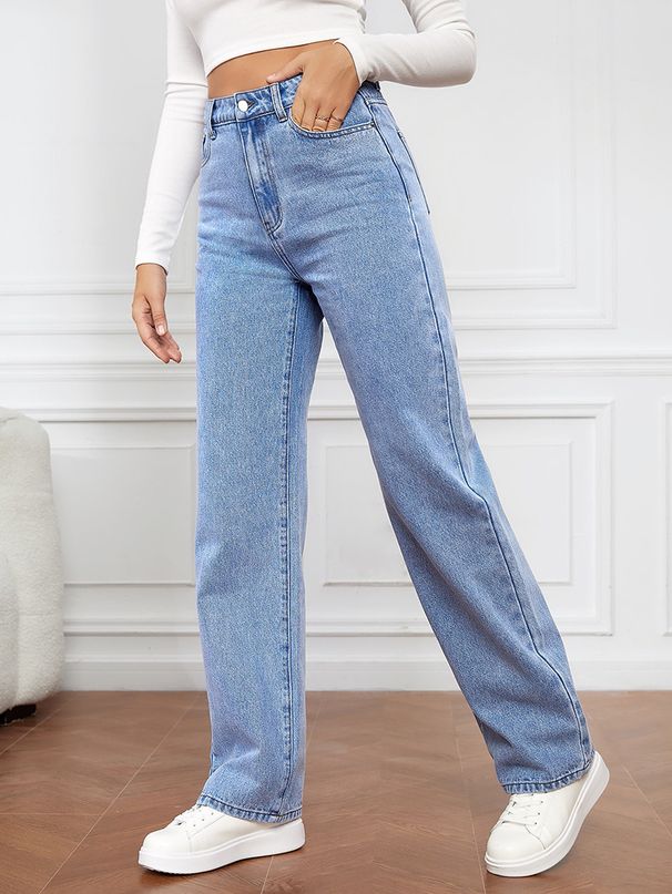 Women's Hot Style Stretch Washed Denim Fashion Straight Trousers Jeans Women's Pants_mkmklike.com