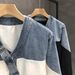 Pishi Color-Block Denim Jacket Men, Spring New Style, Men's Youthful V-Neck Top For Autumn And Winter_mkmklike.com