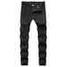 Men's Slim Fit Straight Leg Jeans Distressed Ripped Motorcycle Pants Mid Waist Cotton Long Trousers 5 Colors Available_mkmklike.com