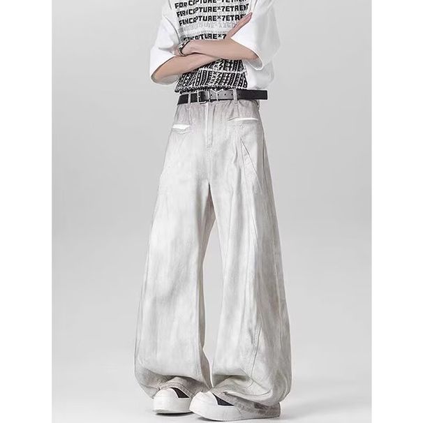 Distressed Dirty White Washed Vintage Jeans – Relaxed Straight-Leg Baggy Denim Pants For Men & Women | High Street Retro Streetwear_mkmklike.com