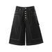 Breasted Design Summer Washed Blue And Black Seven-point Jeans Men's And Women's Loose And Versatile Wide-leg Tooling Shorts_mkmklike.com