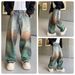 Parisian Streetwear Men's Wide-Leg Jeans - Oversized Straight Cut, Dopamine-Inspired Colorful Print, Trendy Lazy Hip-Hop Style Long Pants_mkmklike.com
