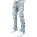Fashion Mens Regular Fit Stacked Jeans Patch Distressed Destroyed Straight Denim Streetwear Clothes Casual Jean Pants_mkmklike.com
