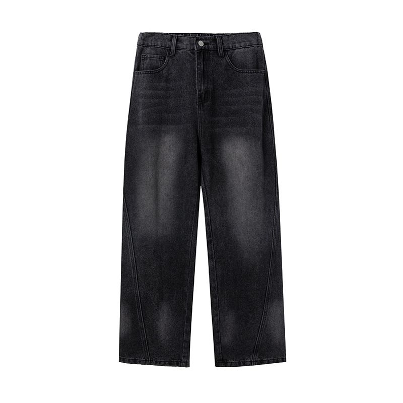 Men's Clothing Split Design Distressed Washed Jeans Autumn And Winter Loose Retro Slim Slightly Wide Trousers_mkmklike.com