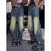 High Street Retro Distressed Wasteland Style Washed Wrinkled Flared Jeans Men's European And American Wide-Leg Trendy_mkmklike.com