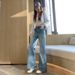 High-waisted, Loose-fitting, Slimming Straight-leg Flared Jeans With Sparkling Rhinestones And Micro-flares For Women_mkmklike.com