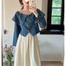 Chicco Outfit Set One Shoulder Large Lapel Long Sleeve Denim Waist-Cinching Top Mid-Length Stylish Hong Kong Style Skirt_mkmklike.com