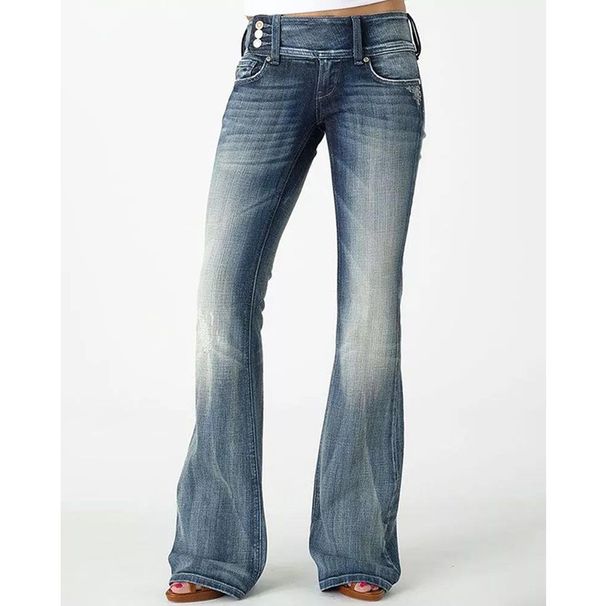 Women's Clothing Retro Side Button Mid Waist Slightly Flared Jeans_mkmklike.com