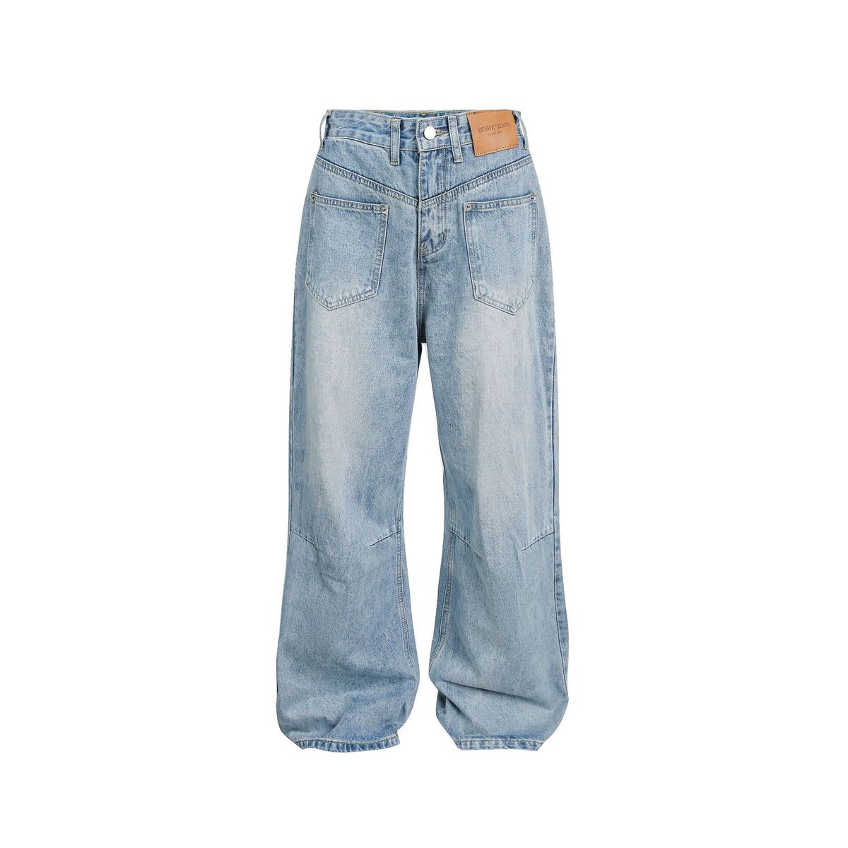 CATTEE Unisex High-Waisted Distressed Denim Jeans Reverse-Seam Streetwear with Raw Hem Blue M-XXL_mkmklike.com