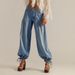 Women's Casual Loose Fitting Jeans Mid Waisted Straight Leg Tapered Long Pants Style Washed Cross Border_mkmklike.com