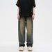 Men’s Vintage Washed Dirt-Yellow Jeans – Relaxed Straight-Leg Denim Pants For Hip-Hop & Casual Wear_mkmklike.com