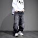 Men's Distressed Washed Jeans – Loose Fit Streetwear Style With Splatter Paint Effect & Vintage Wash (Dark Grey)_mkmklike.com
