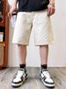 Men's Trendy High Street Jacquard Ripped Denim Shorts Design Niche Loose Straight Retro Five Point Summer Pants_mkmklike.com