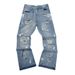 Men's Washed Flared Jeans Trendy High Street Style With Splattered Design Casual Straight Leg Blue Denim Pants_mkmklike.com