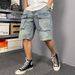 Men's Loose Fitting Wide Leg Cargo Denim Shorts Multi Pocket Casual Summer Style Trendy And Cool Plus Size Five Point Shorts_mkmklike.com