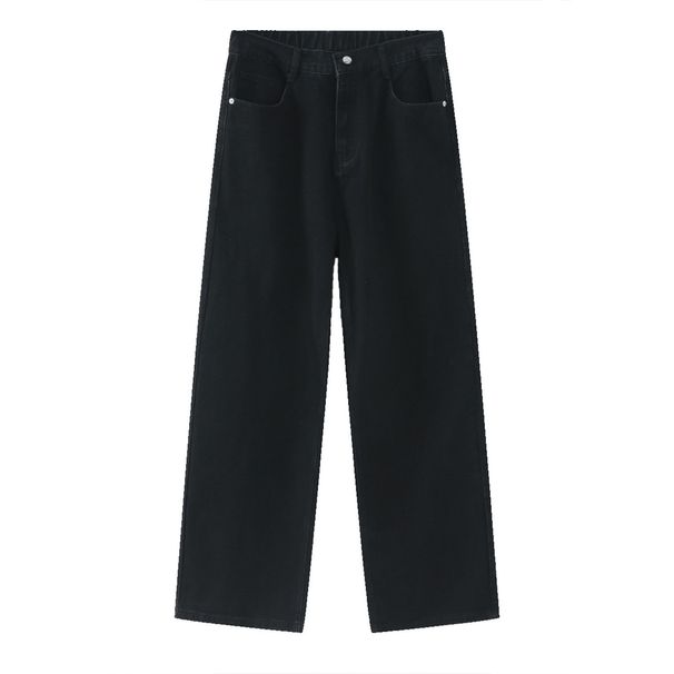 nirben Jeans| Basic Volume Style Fit Half Elastic Waist Loose Straight Denim Pants Available In Ten Colors_mkmklike.com