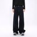 American Style Dark Blue Jeans For Men 2025 Spring New Trendy Loose Floor-Length Unisex Straight Wide-Leg Pants_mkmklike.com