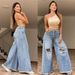 High Waisted Retro Ripped Wide Leg Jeans Light Washed Denim Cross Border European American Style Women's Long Pants_mkmklike.com