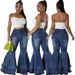Women's Clothing Fashion Versatile Wide Leg Washed Denim Stretch Bell Pants_mkmklike.com