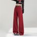Ankela Red Wide-Leg Jeans For Women, Fall 2026 New High-Waisted Slimming Slim-Fit Straight-Leg Pants With Draping Effect_mkmklike.com