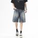 Men's Clothing Denim Beach Shorts Summer Trendy Loose Semi Elastic Stitching Shorts_mkmklike.com