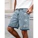 Men's Summer Denim Shorts Capri Pants Rhinestone Snowflake Wash Top Selling Item European Size_mkmklike.com