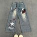 Men's Printed Jeans American Trendy Brand Wide Leg Straight Suitable For Daily Leisure 2810_mkmklike.com