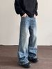 Men's Clothing Men's Cleanfit Lightning Crackle Washed Denim Jeans High Street Loose Straight Leg Flared Pants Retro Style_mkmklike.com