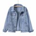 Women's Clothing Retro Blue Denim Loose Vintage Blue Denim Jacket - Relaxed Fit Korean Style Oversized Coat With Distressed Details For Men & Women_mkmklike.com