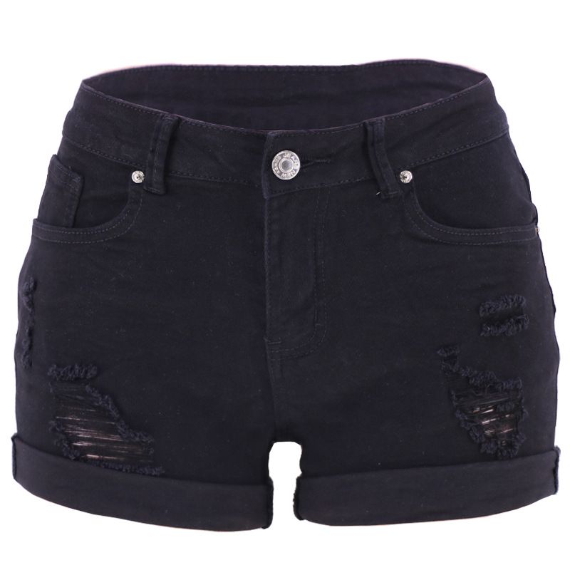 Women's Clothing Ripped Hem Denim Shorts Low Waist Jeans Women_mkmklike.com