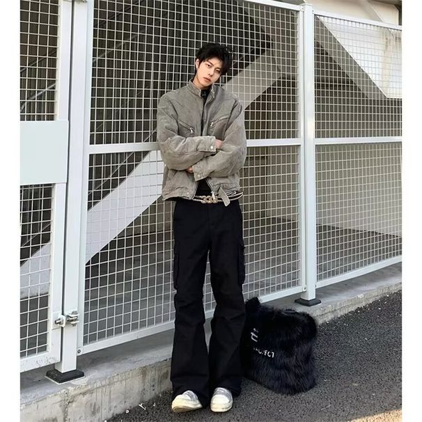 Washed And Worn Stand Up Collar Denim Jacket For Men, Spring Fashion Brand Zipper_mkmklike.com