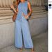 Women's Clothing Solid Color Loose Fashion Long Sleeved Denim Suit Wide Leg Pants_mkmklike.com